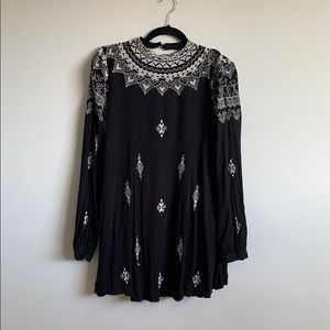 Free People black mock neck embroidered tunic